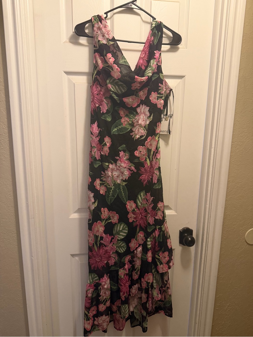 Kensie Black Midi Dress with Pink Floral Print - Picture 4 of 6